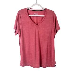 Smartwool Merino Sport 120 V-Neck T-Shirt Women’s Large Salmon Orange Hiking Tee